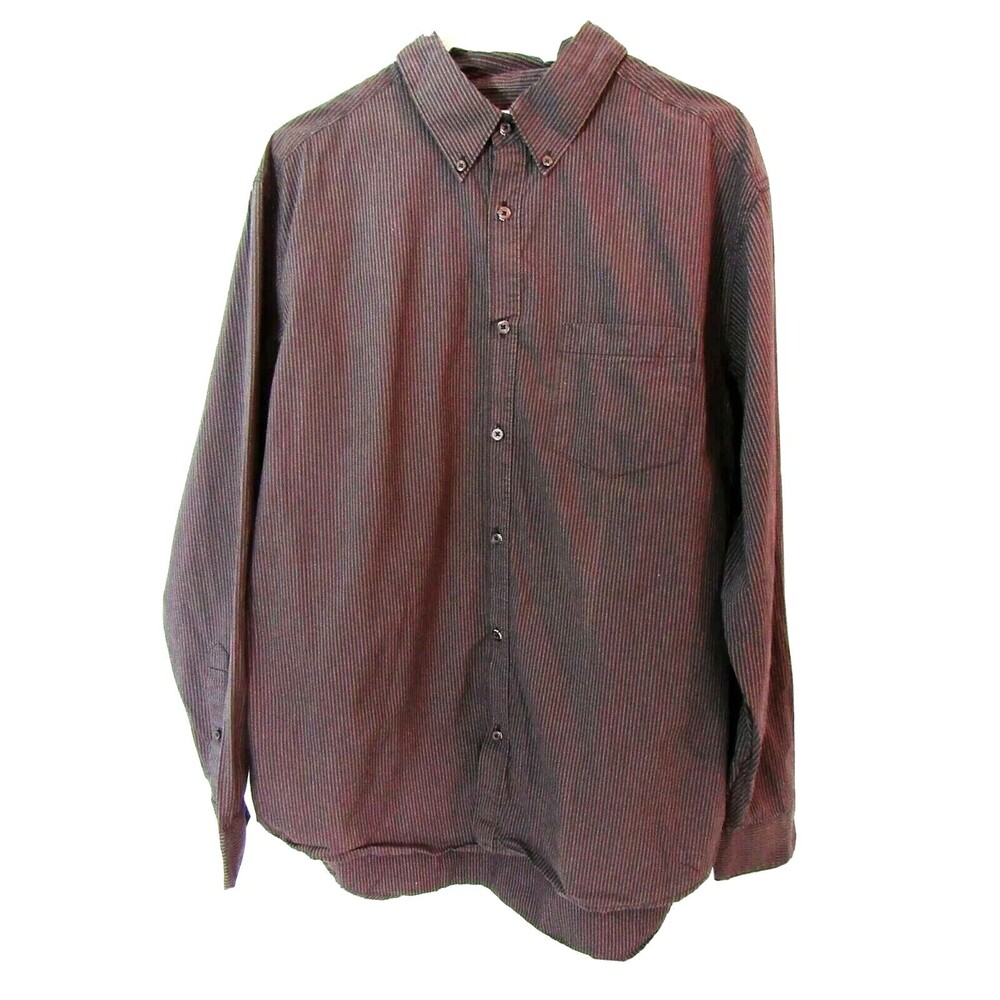 Mens Button down Shirt Large Striped Long Sleeve Logo Buttons Academia Old Navy